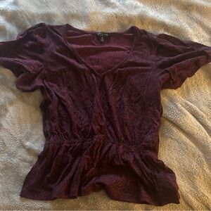 Lucky Brand Deep Plum V-Neck Short Sleeve Peplum Blouse